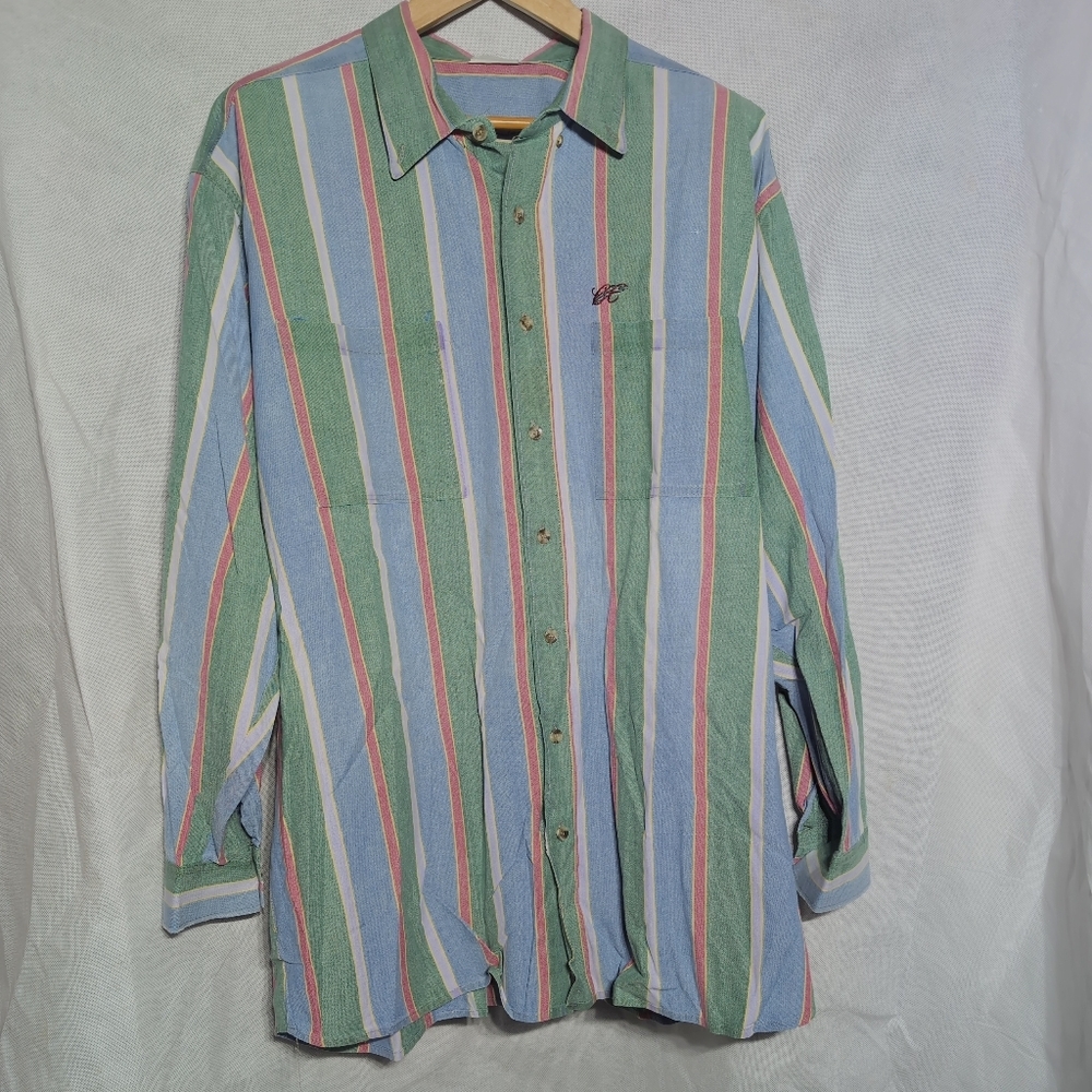 Vintage Copper Canyon 2XL Broadcloth Red Green Blue Striped  Men's Shirt